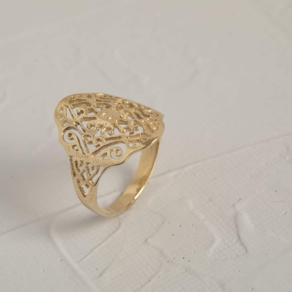 טבעת ארזים טבעת זהב 14 קראט - וינטג׳ בעבודת יד