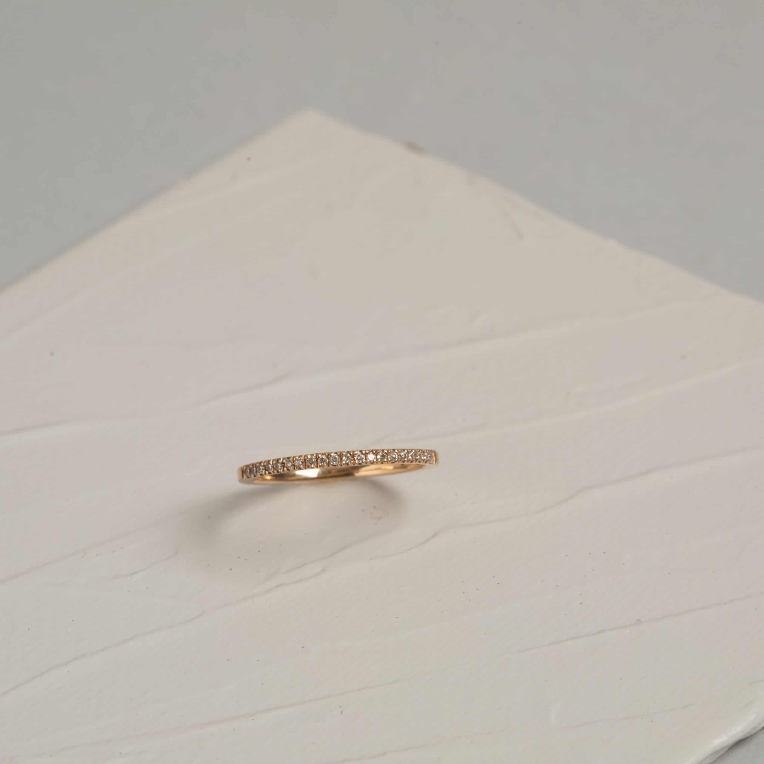 טבעת גן נעול טבעת זהב 14 קראט משובצת יהלום בעבודת יד