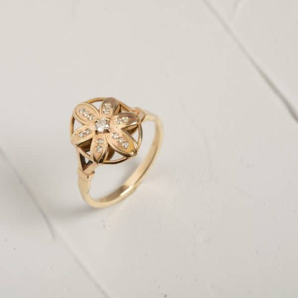 טבעת מור יהלומים טבעת זהב 14 קראט יהלומים - וינטג׳ בעבודת יד